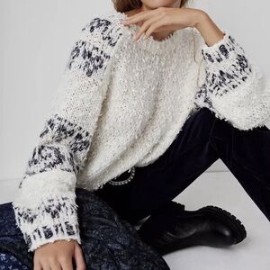 Anthropologie Pilcro Petra Feathered Pullover Sweater Size XL NWT Cream Black